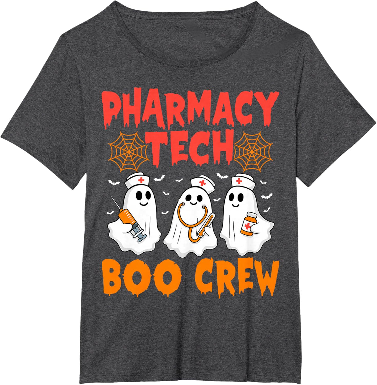Pharmacy Tech Boo Crew - Halloween Scary Pharmacology T-Shirt - Dark Heather Grey