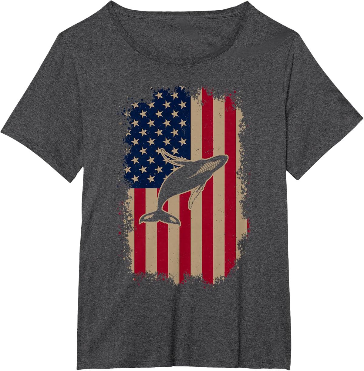 American US Flag Humpback Whale T-Shirt - Dark Heather Grey