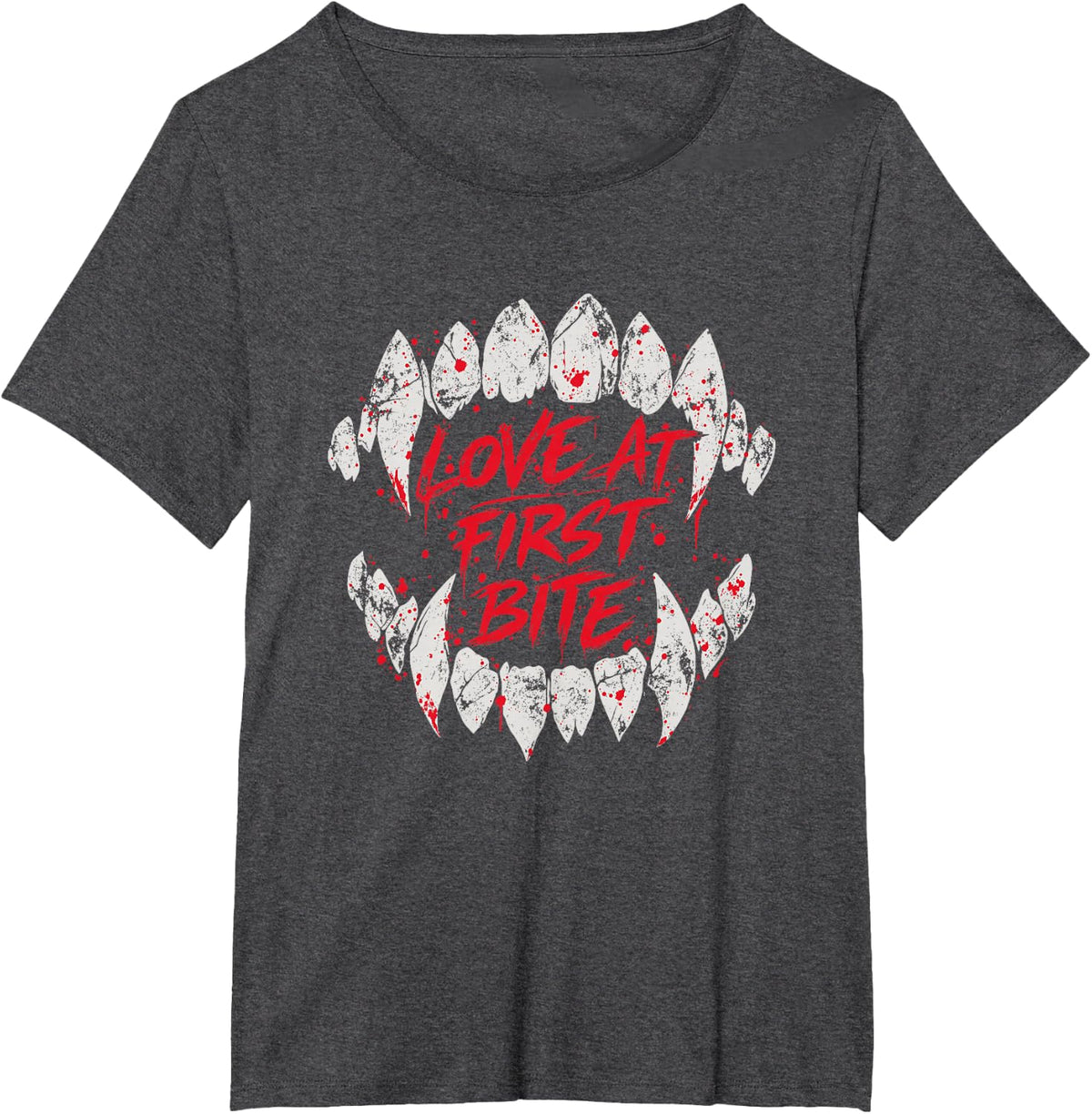 Love At First Bite Vampire Halloween Couple Men Women T-Shirt - Dark Heather Grey