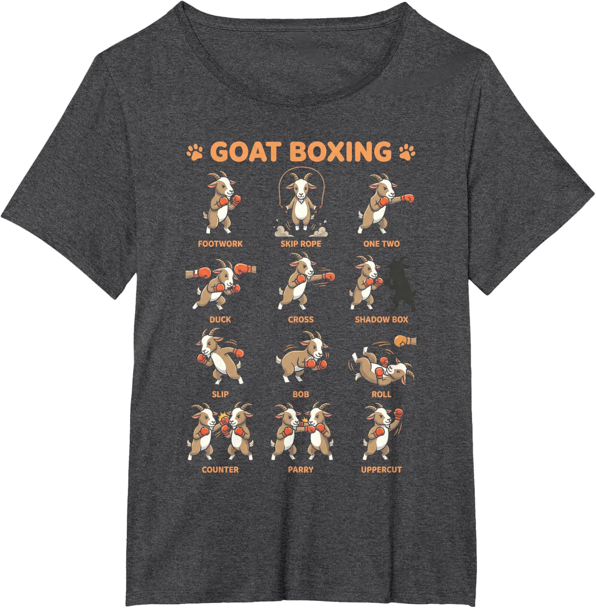 Goat Boxing Comic Poses Cute Funny Animal Chart T-Shirt - Dark Heather Grey