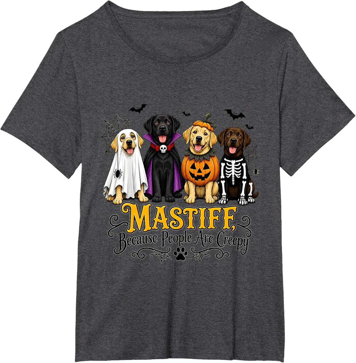 Mastiff Halloween Dogs Costume Pumpkin Ghost T-Shirt - Dark Heather Grey