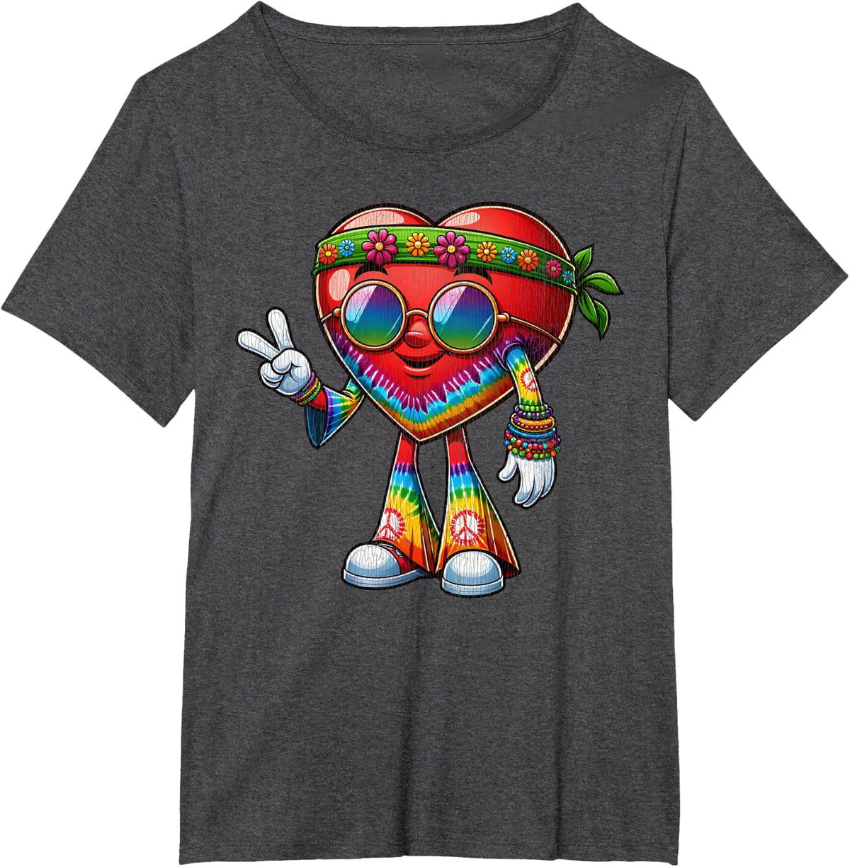 Tie Dye Hippie Valentines Day Hippy Funny Heart Women Men T-Shirt - Dark Heather Grey