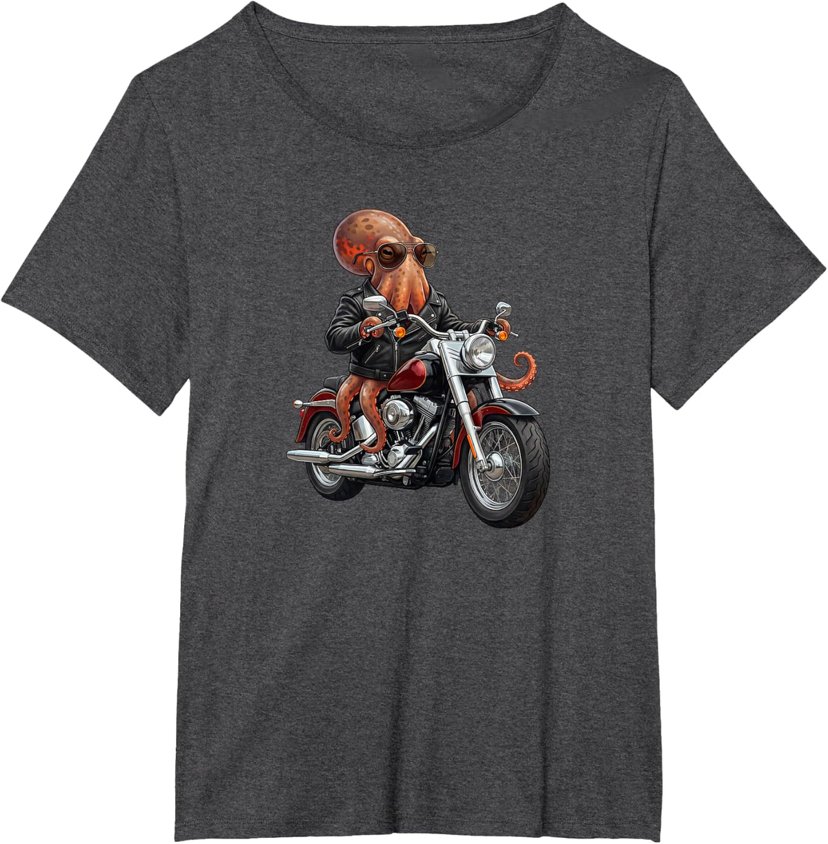 Funny Octopus Motorcycle Biker Cool Graphic T-Shirt - Dark Heather Grey