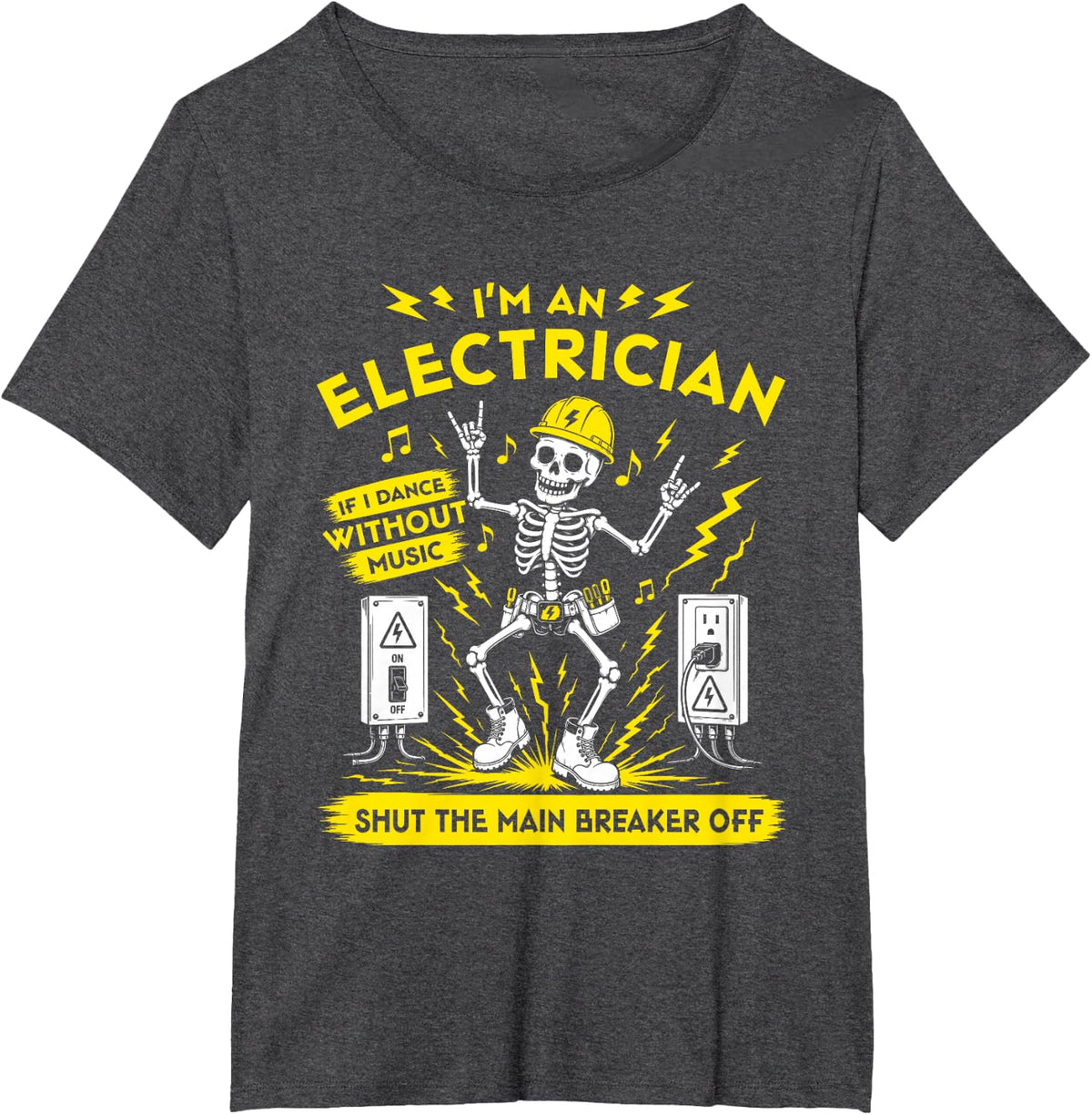 Electrician Skeleton High Voltage Main Breaker Funny Humor T-Shirt - Dark Heather Grey