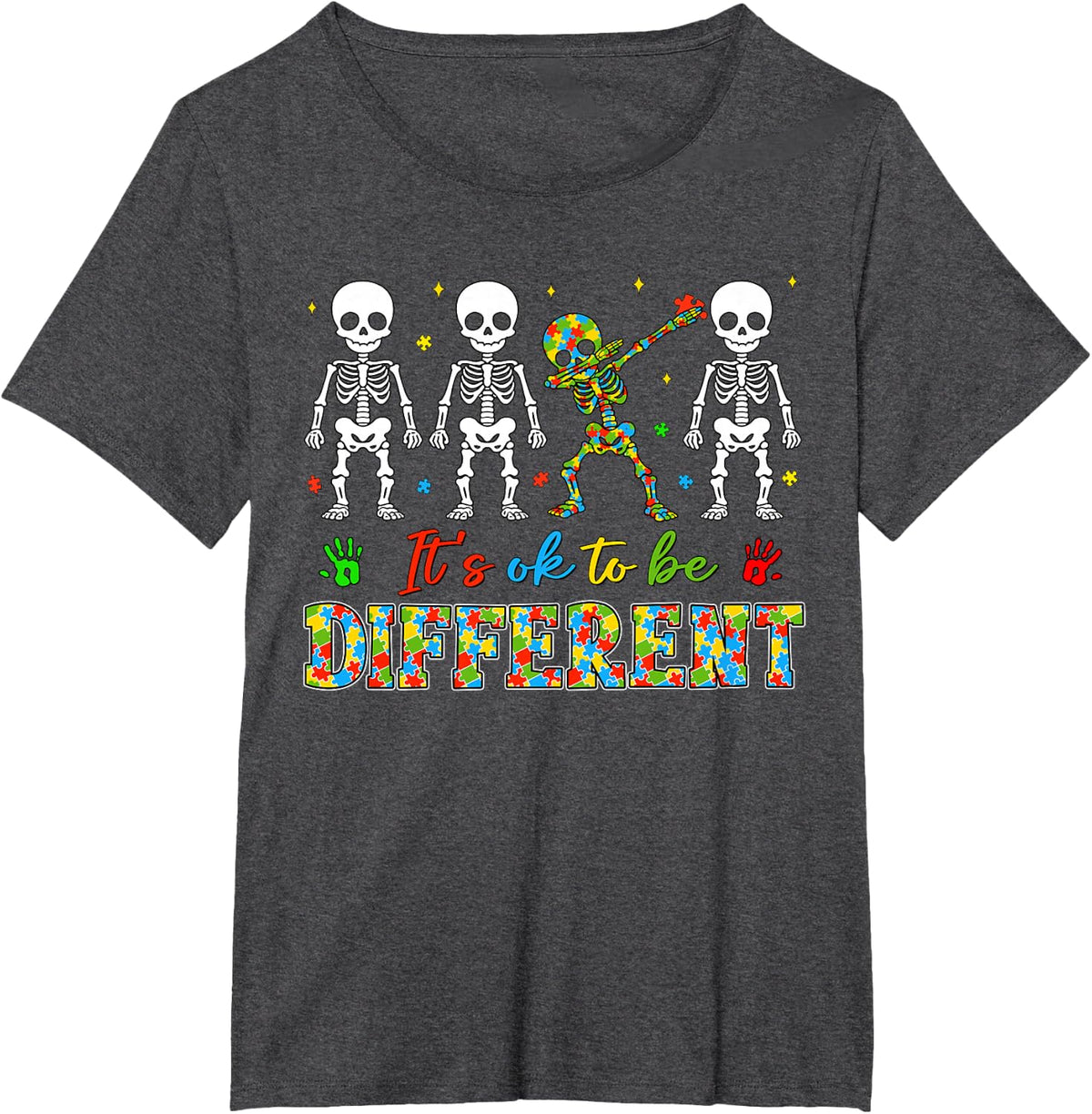 It's Ok to Be Different Skeleton Autism Awareness Tee T-Shirt for Boys Kids - Dark Heather Grey