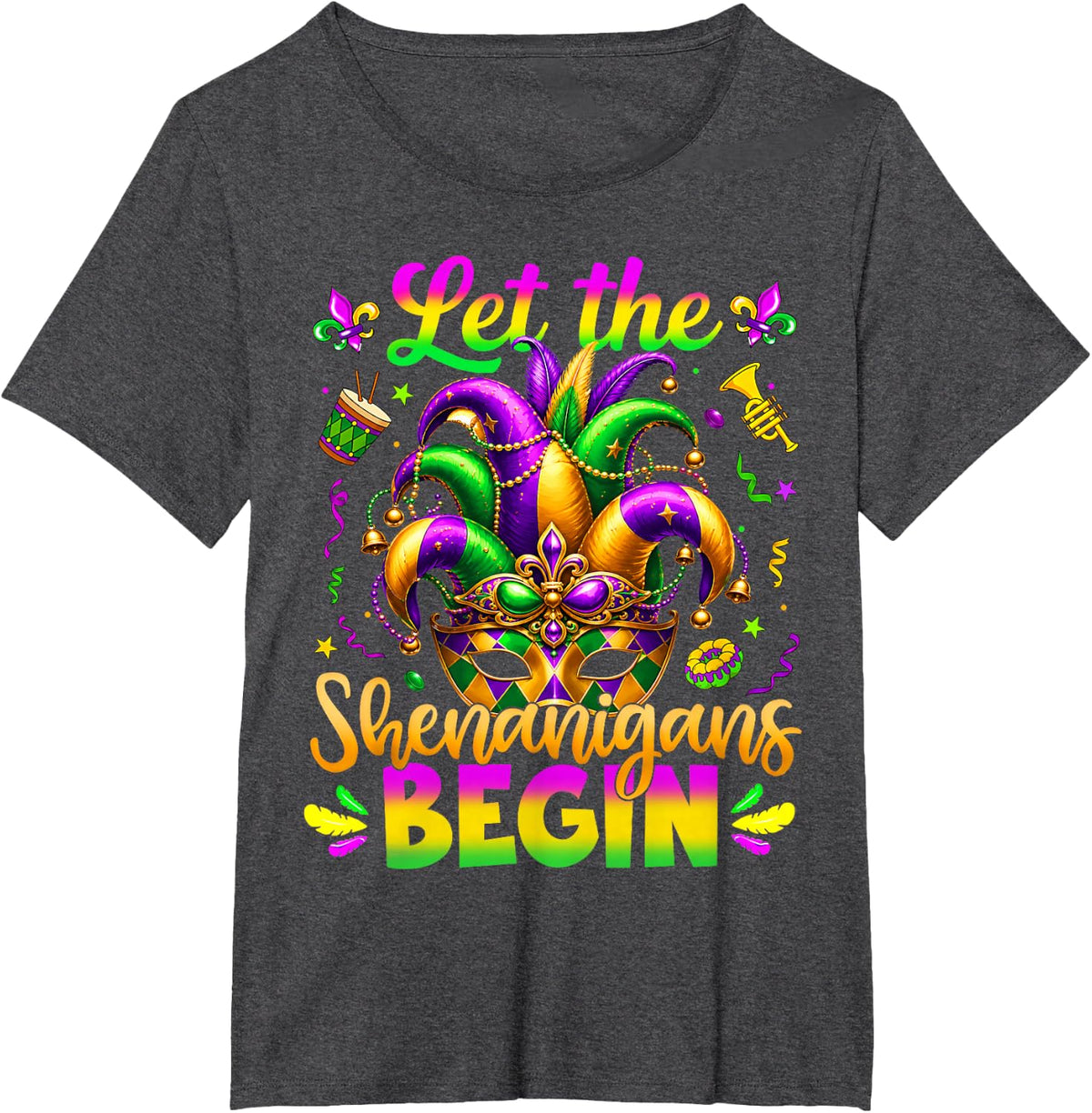 Let The Shenanigans Begin Mardi Gras Mask Men Women Kid T-Shirt - Dark Heather Grey