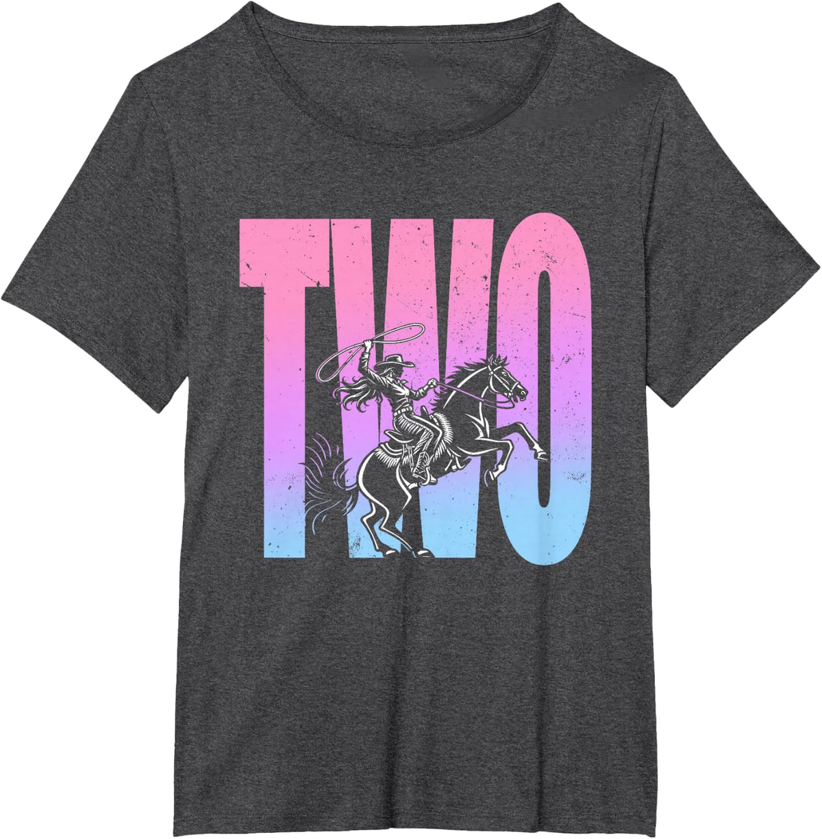 2nd Birthday Rodeo Western Cowgirl Riding Horse Party T-Shirt - Dark Heather Grey