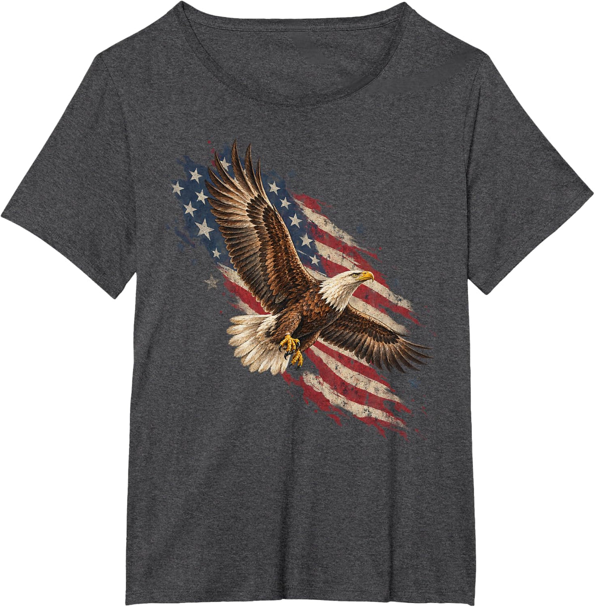 Bald Eagle Swooping Over American Flag Wildlife T-Shirt - Dark Heather Grey