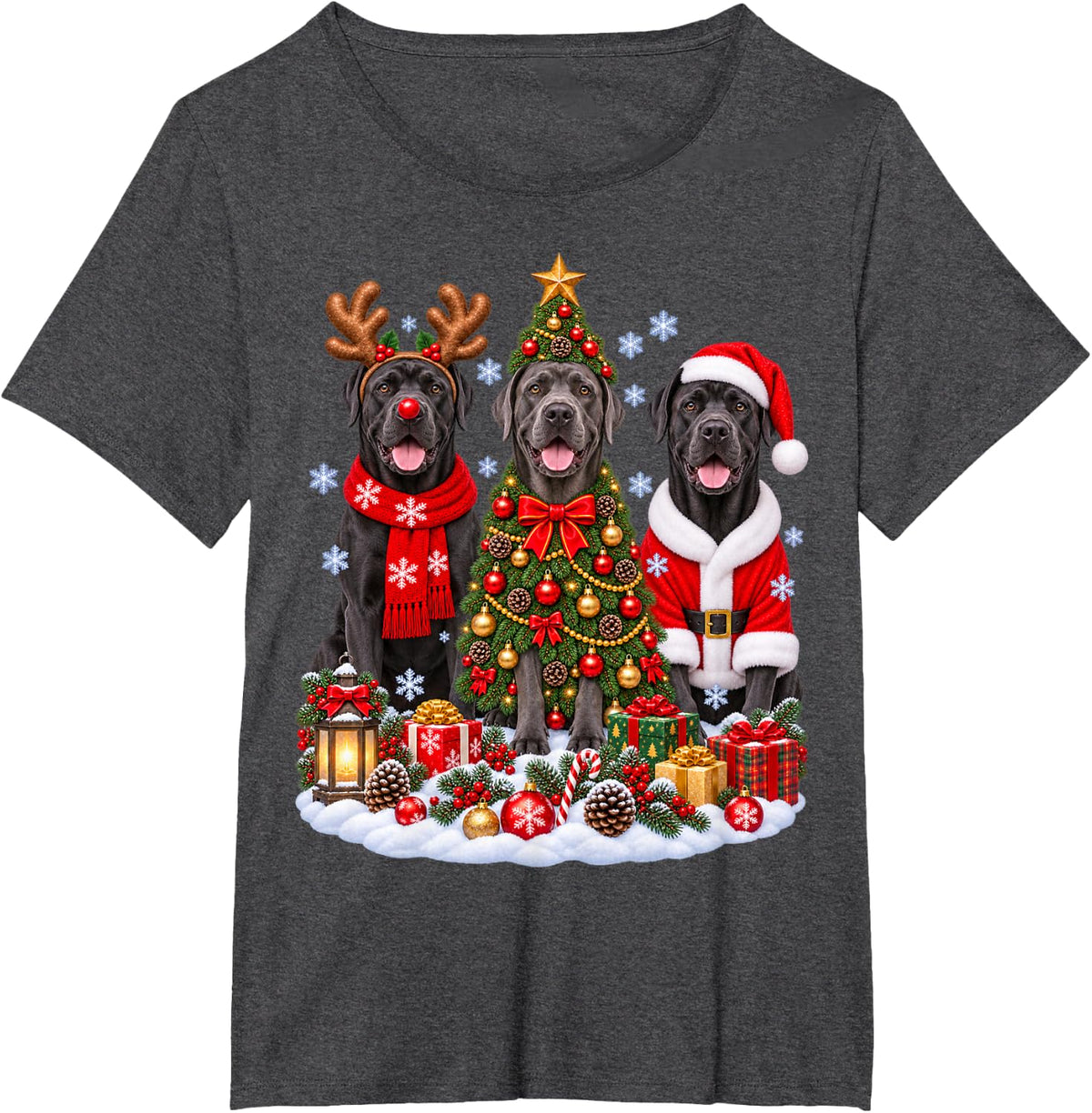 Retro Christmas Cane Corso Santa Reindeer Dog Lover T-Shirt - Dark Heather Grey