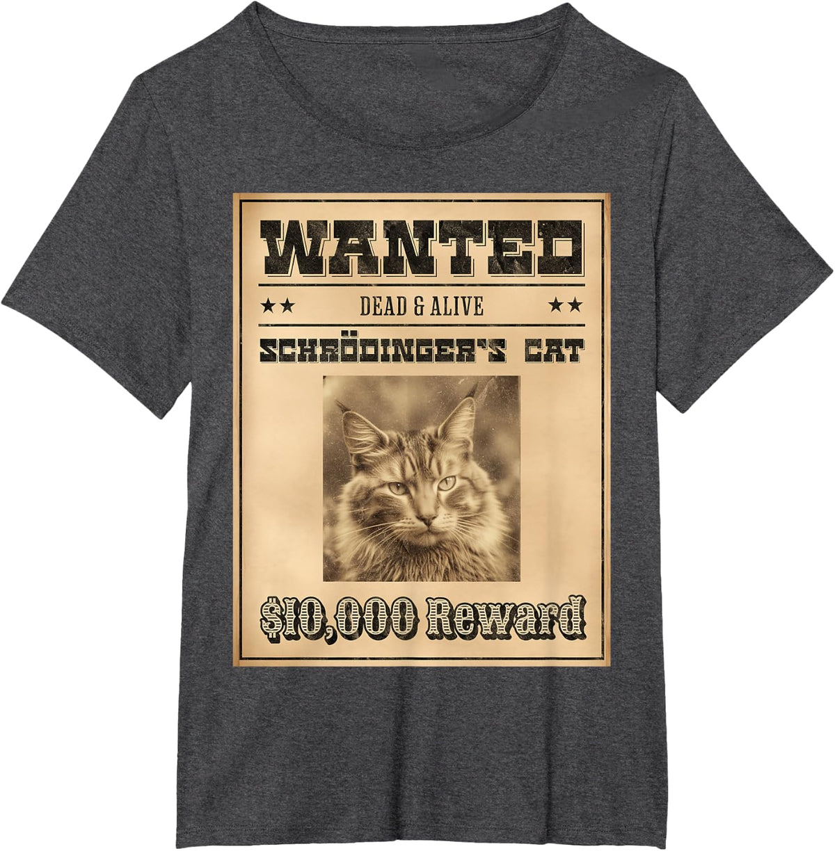 Funny Physics Joke Wanted Schrodinger's Cat Dead and Alive T-Shirt - Dark Heather Grey