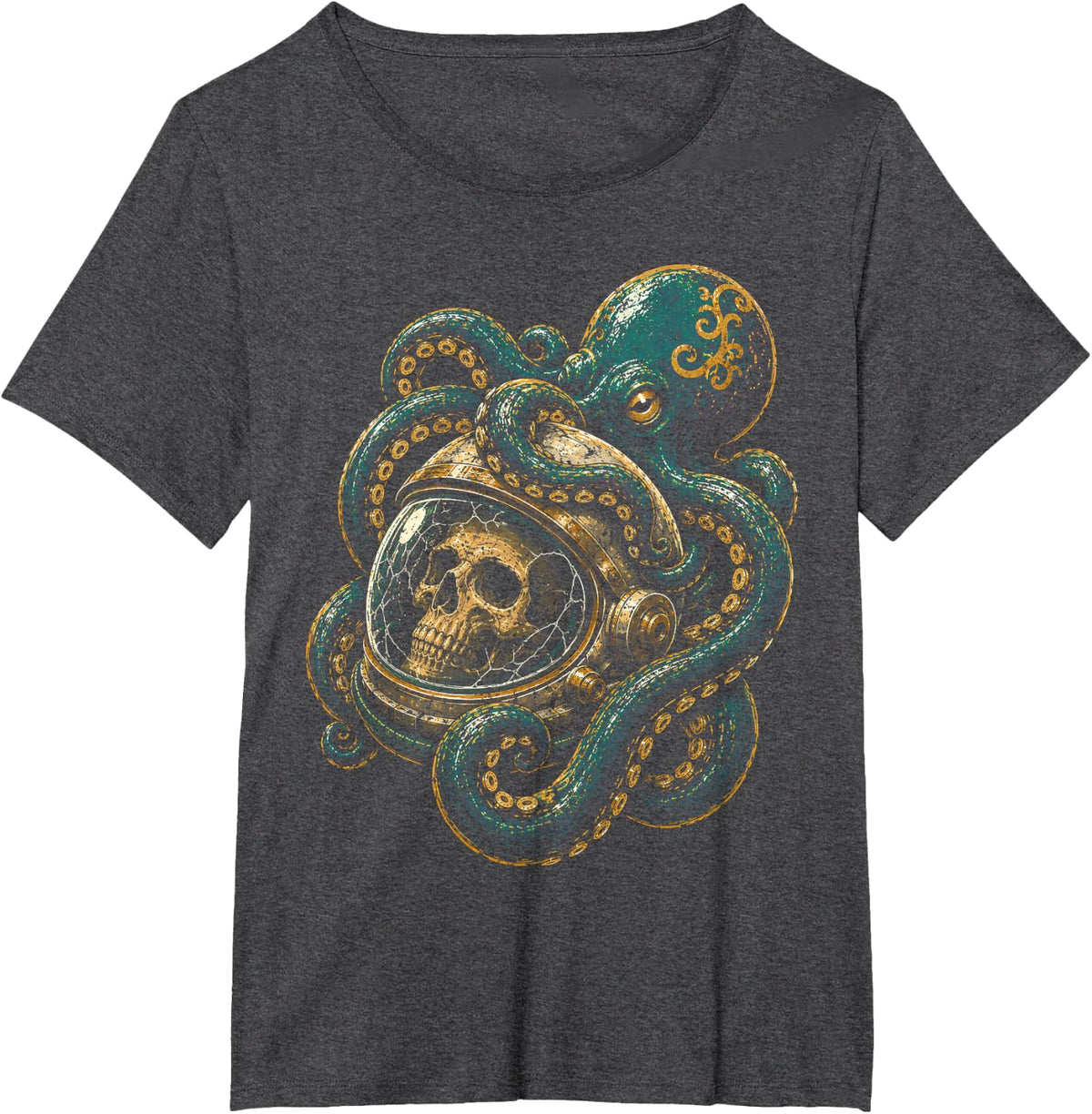Octopus Skulls Astronaut Deep Sea Space Halloween Kraken T-Shirt - Dark Heather Grey