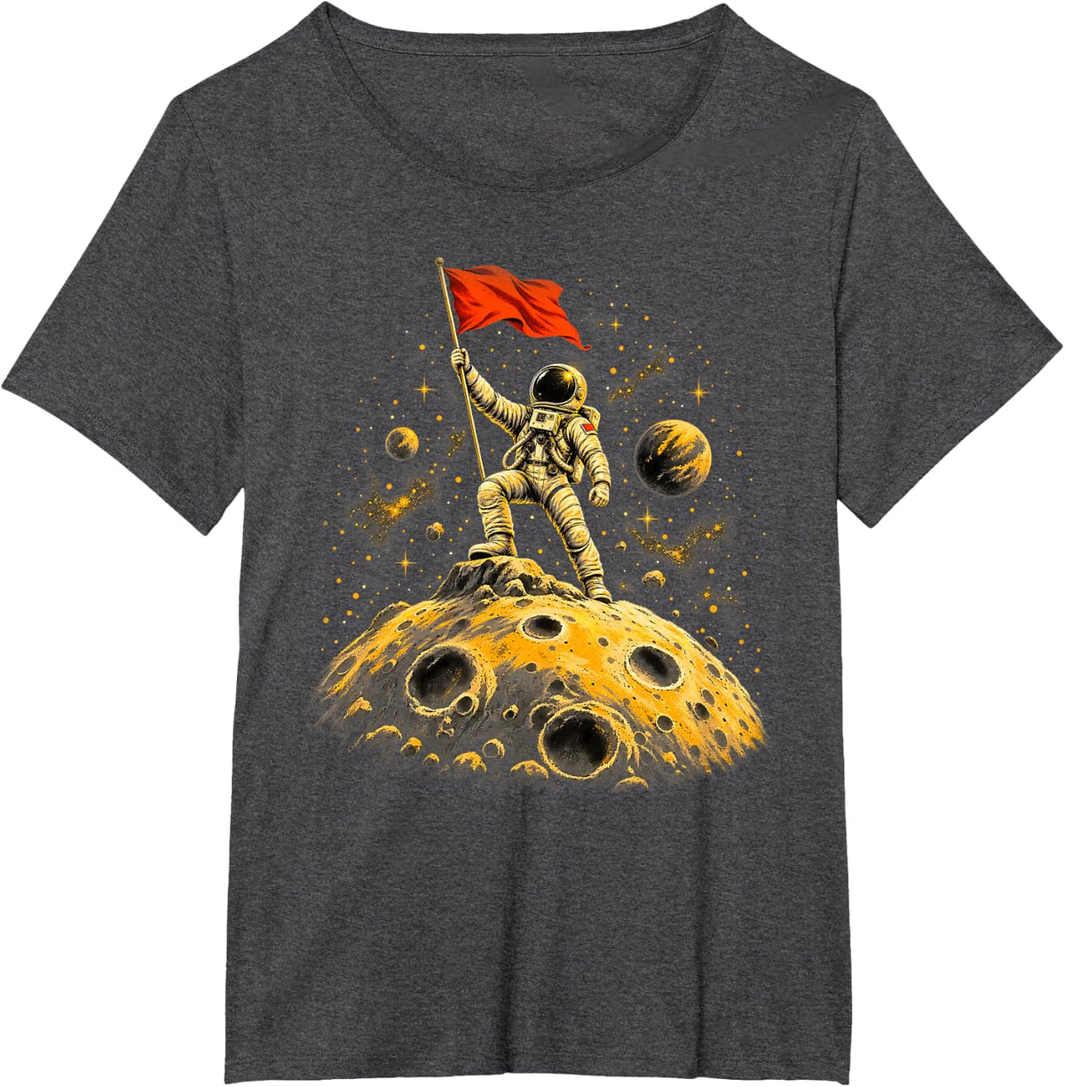 Retro Astronaut Moon Flag Vintage Space Explorer T-Shirt - Dark Heather Grey