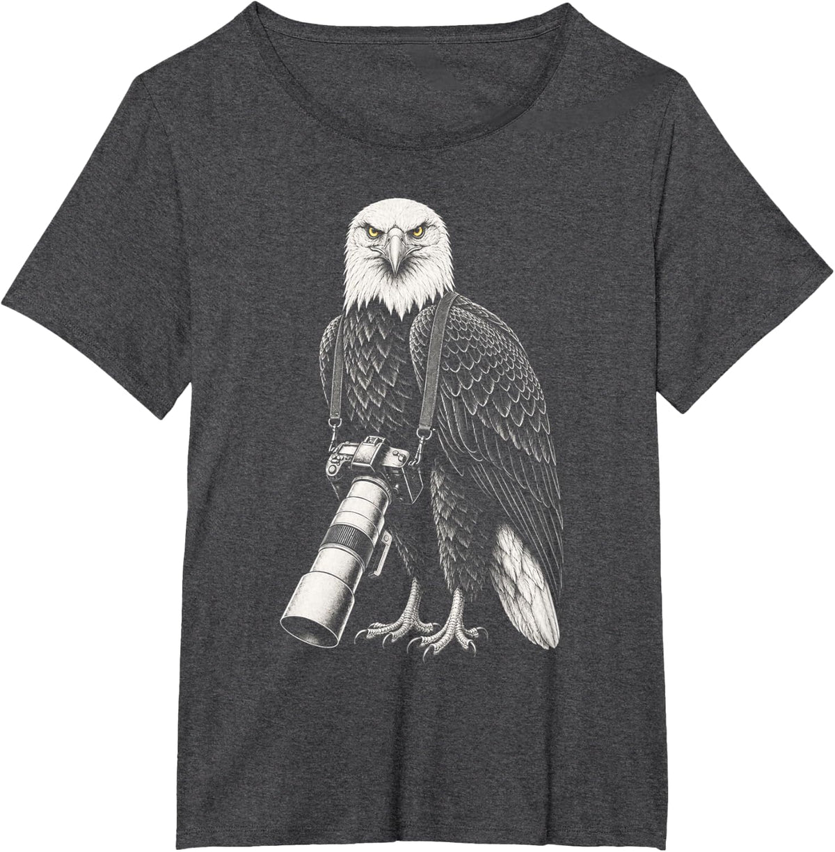 Funny Long Lens Eagle Wildlife Photographer Camera T-Shirt - Dark Heather Grey