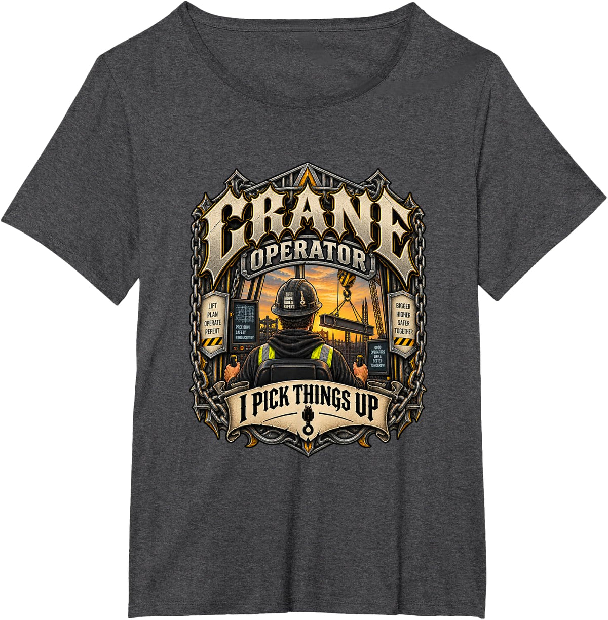 I Pick Things Up Funny Crane Operator T-Shirt - Dark Heather Grey