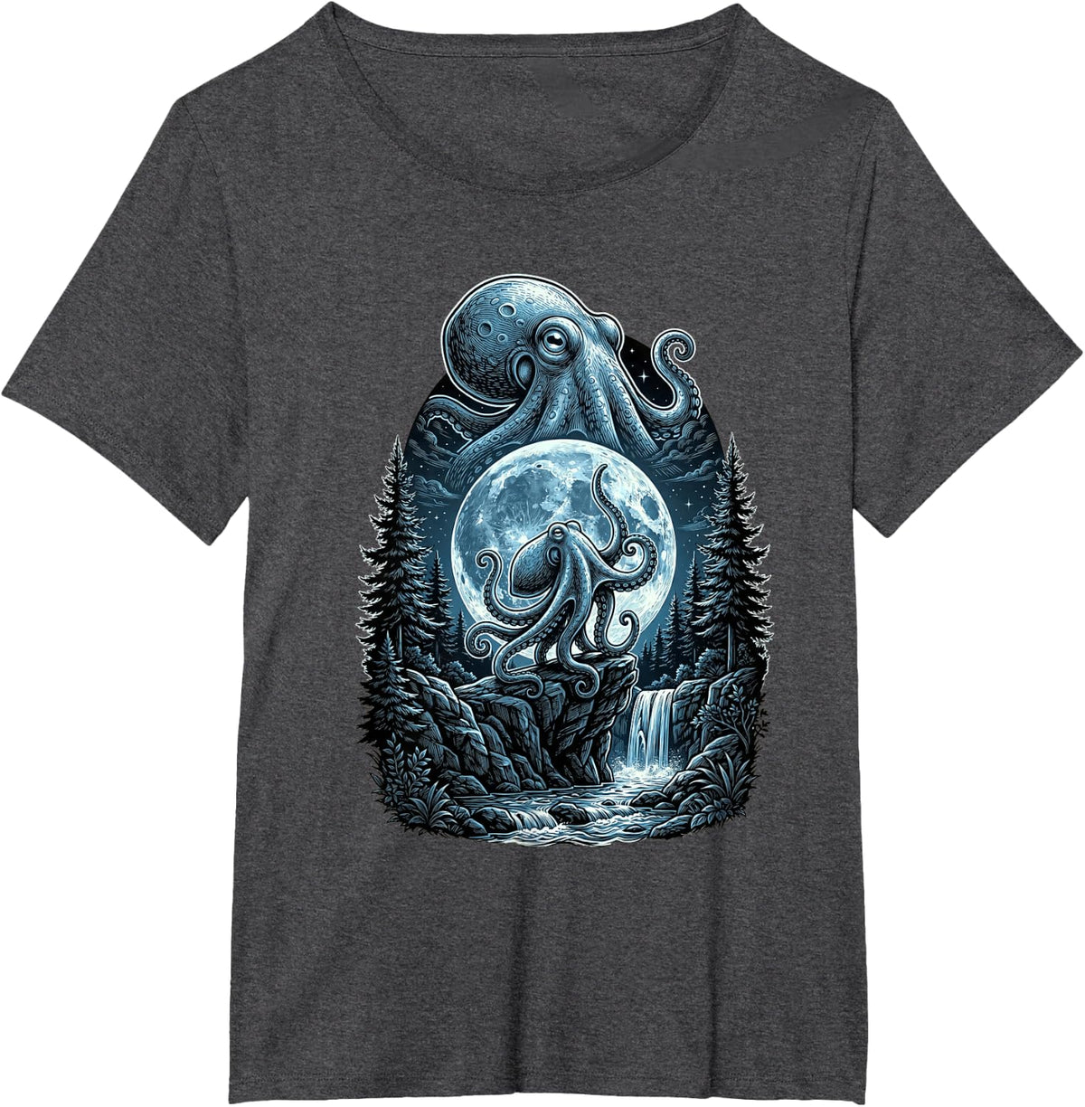 Kraken Octopus Howling to The Moon Funny Meme Lover Men T-Shirt - Dark Heather Grey