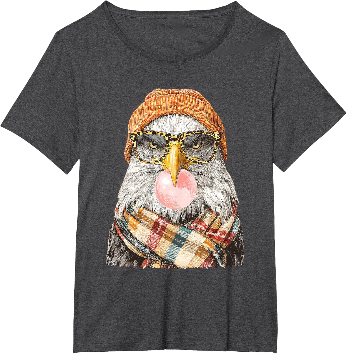 Fall Bald Eagle with Sunglasses and Bubblegum Autumn Animal T-Shirt - Dark Heather Grey