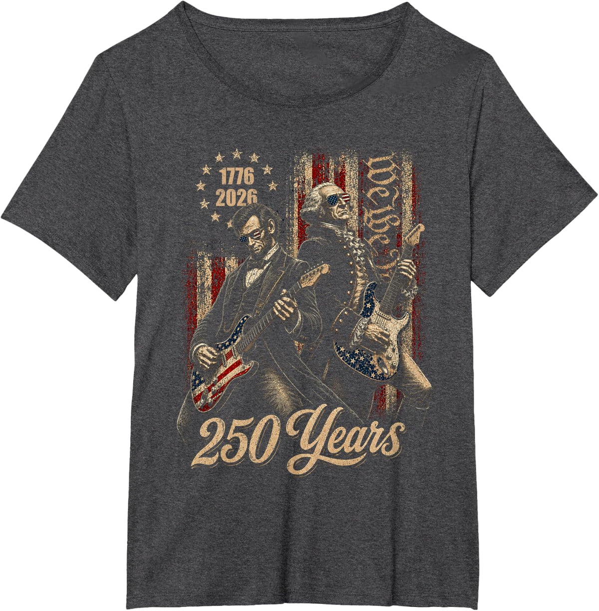 Vintage George Washington Playing Guitar 250 Years America T-Shirt - Dark Heather Grey