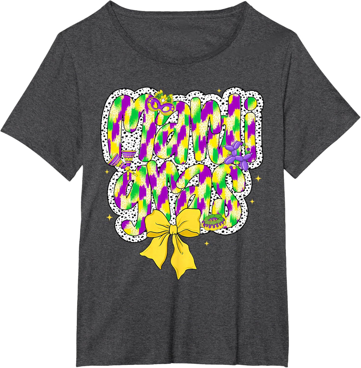 Cute Mardi Gras Coquette Bow Masked Women Girl Kid T-Shirt - Dark Heather Grey