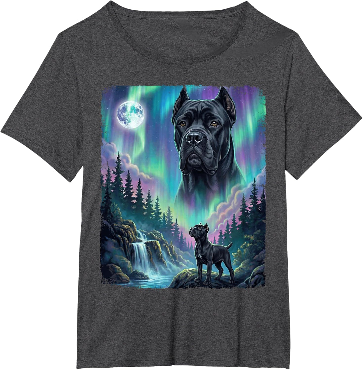 Cane Corso Howling Northern Lights Aurora Italian Mastiff T-Shirt - Dark Heather Grey