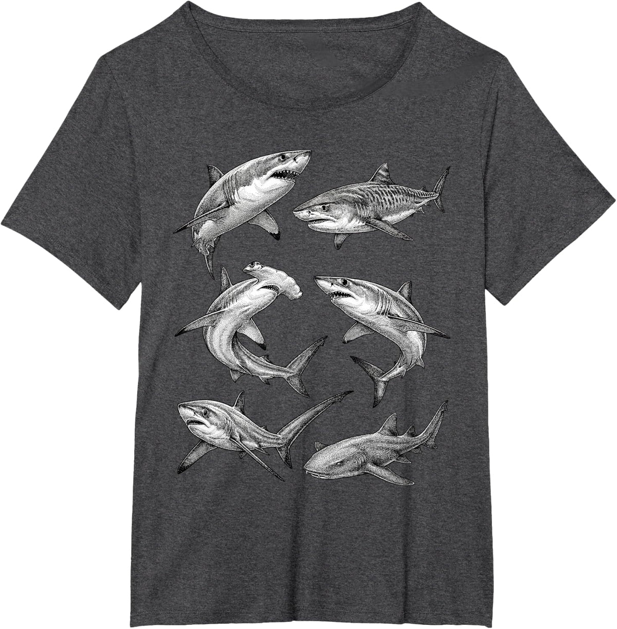 Shark Vintage Sketch Art Ocean Animal Retro Nature T-Shirt - Dark Heather Grey