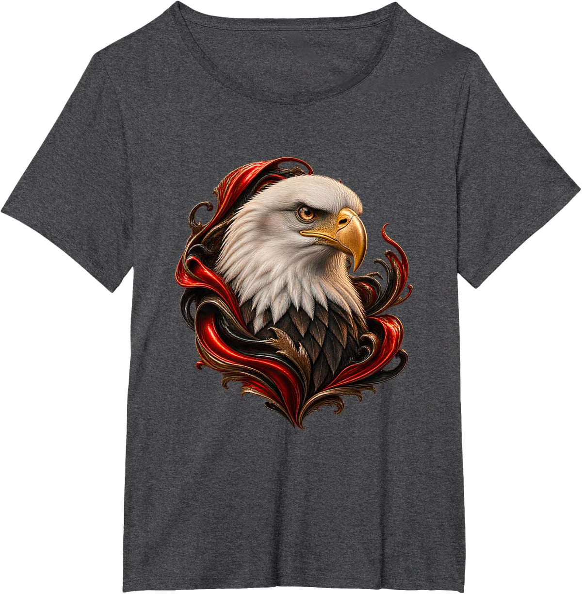 Bald Eagle with Scarlet Enamel Curves Raptor Art T-Shirt - Dark Heather Grey