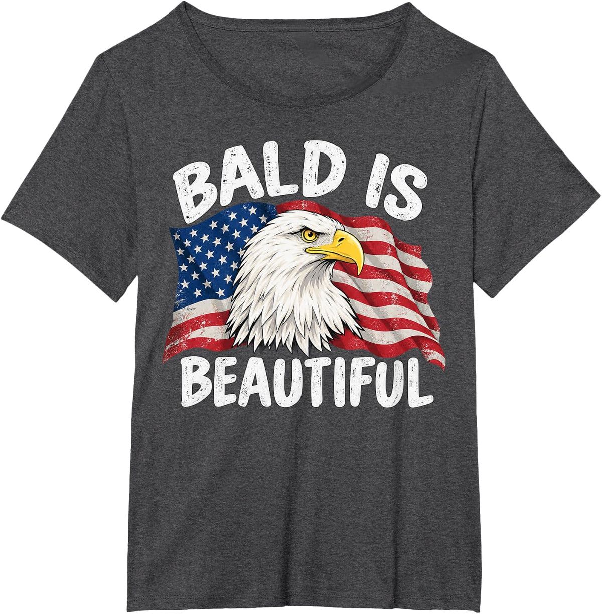 Bald is Beautiful Eagle American Flag Humor T-Shirt - Dark Heather Grey