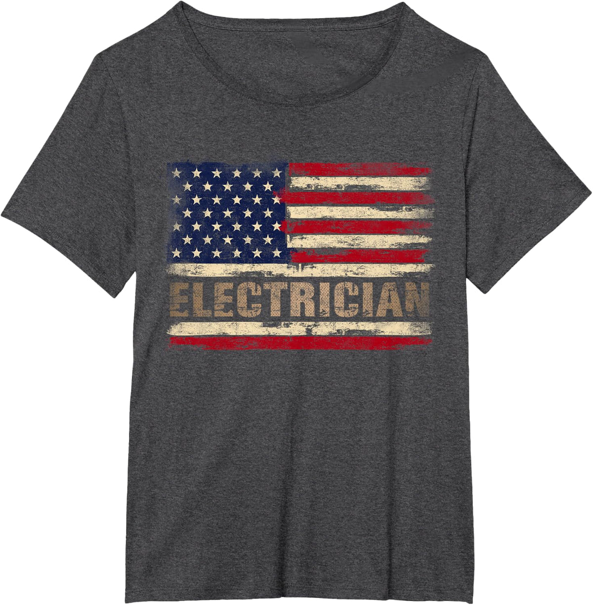 Retro Electrician Bold Text USA Flag Fathers Day T-Shirt - Dark Heather Grey