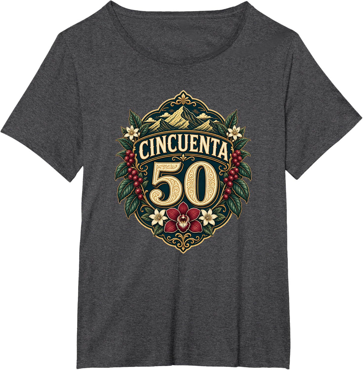 Cincuenta 50 Colombian Coffee Hispanic Birthday Fiesta T-Shirt - Dark Heather Grey