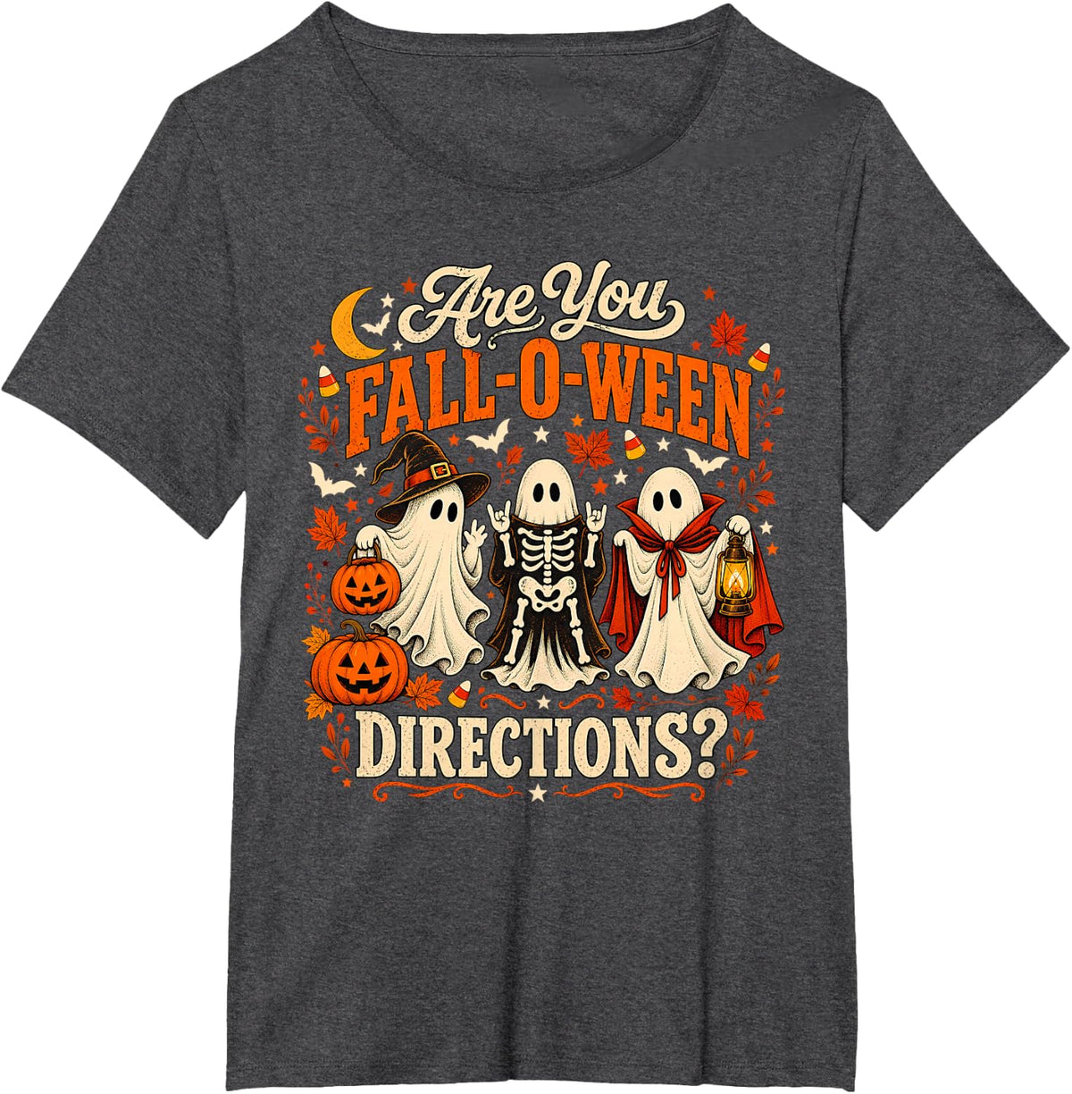 are You Fall O Ween Directions Halloween Ghosts Teacher Kids T-Shirt - Dark Heather Grey