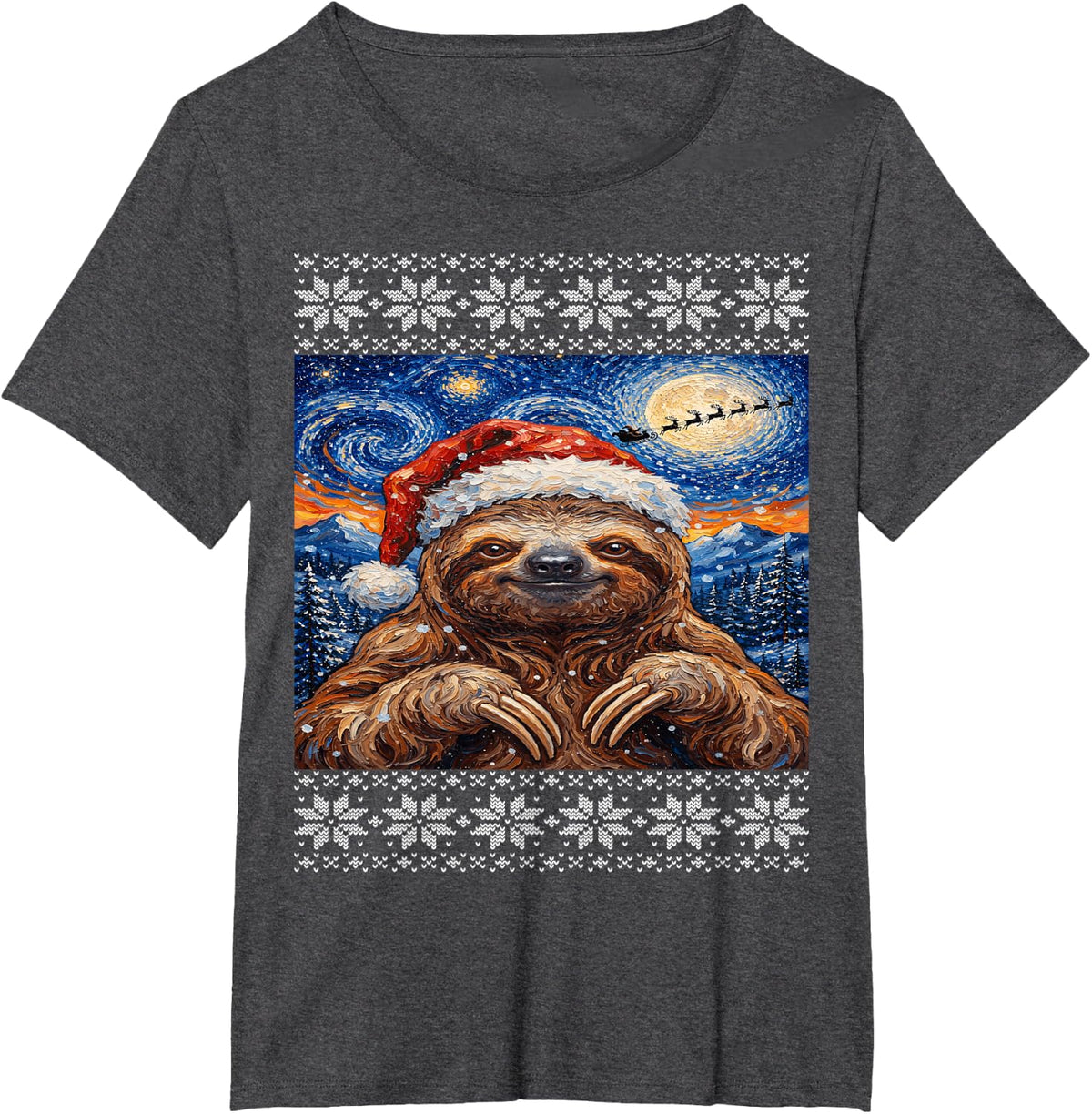 Sloth 2 Santa Ugly Christmas T-Shirt - Dark Heather Grey