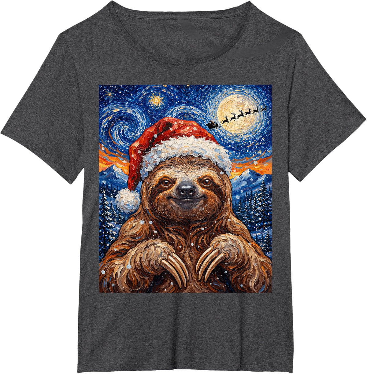 Sloth 2 Christmas Art T-Shirt - Dark Heather Grey