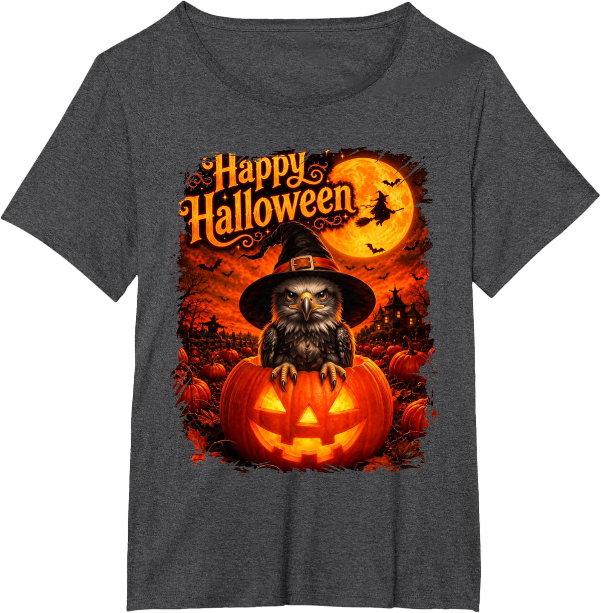 Cute Bald Eagle Happy Halloween Night T-Shirt - Dark Heather Grey