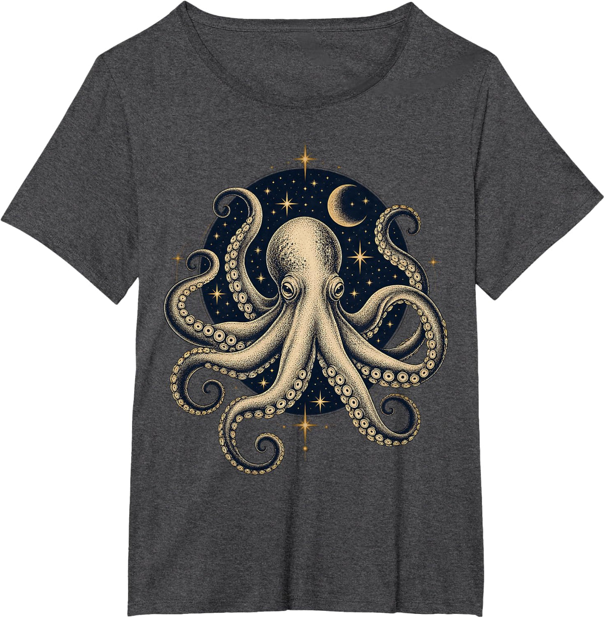 Celestial Moon Octopus T-Shirt - Dark Heather Grey
