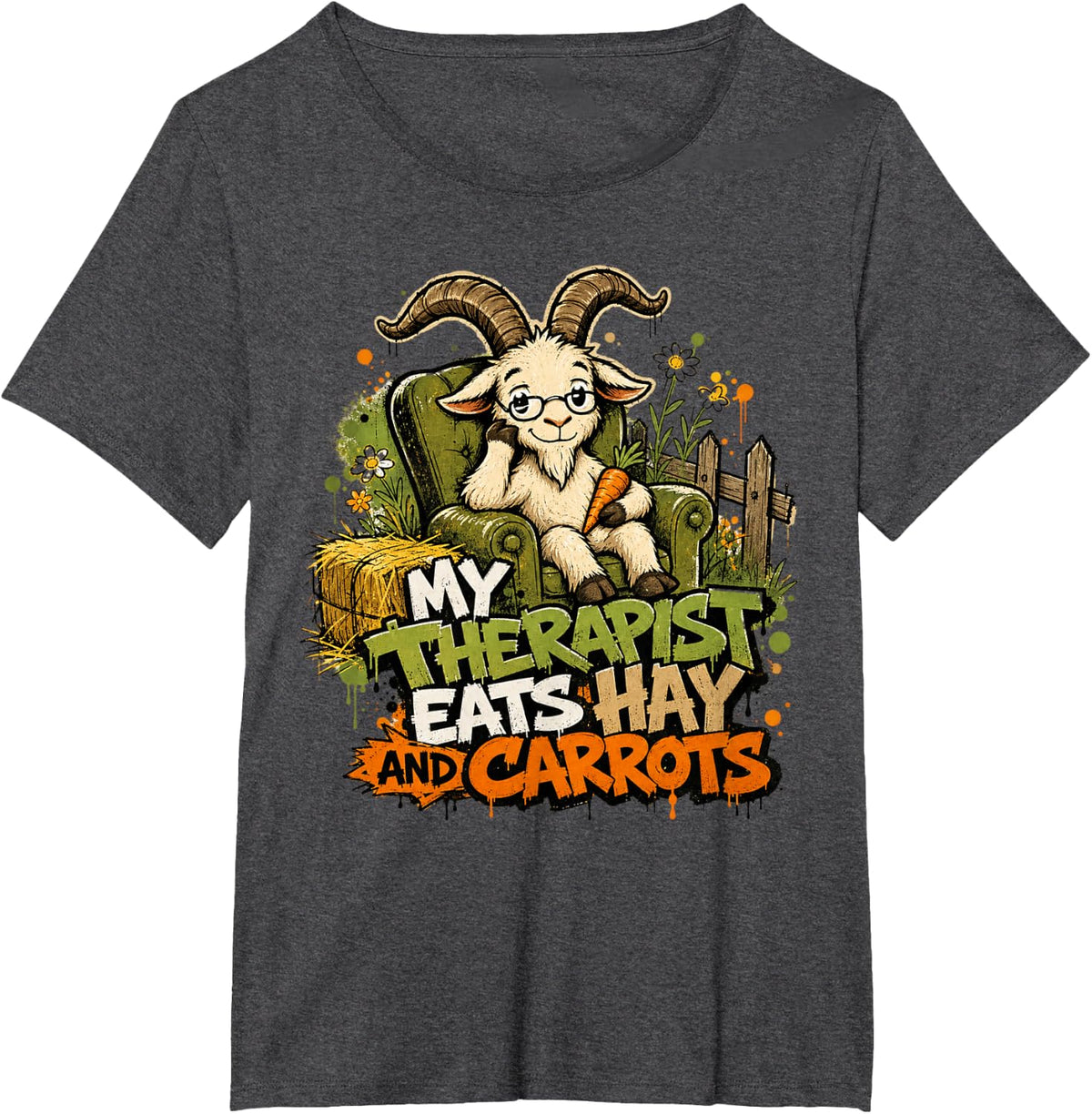 My Therapist Eats Hay and Has Horns Funny Goat Mom T-Shirt - Dark Heather Grey