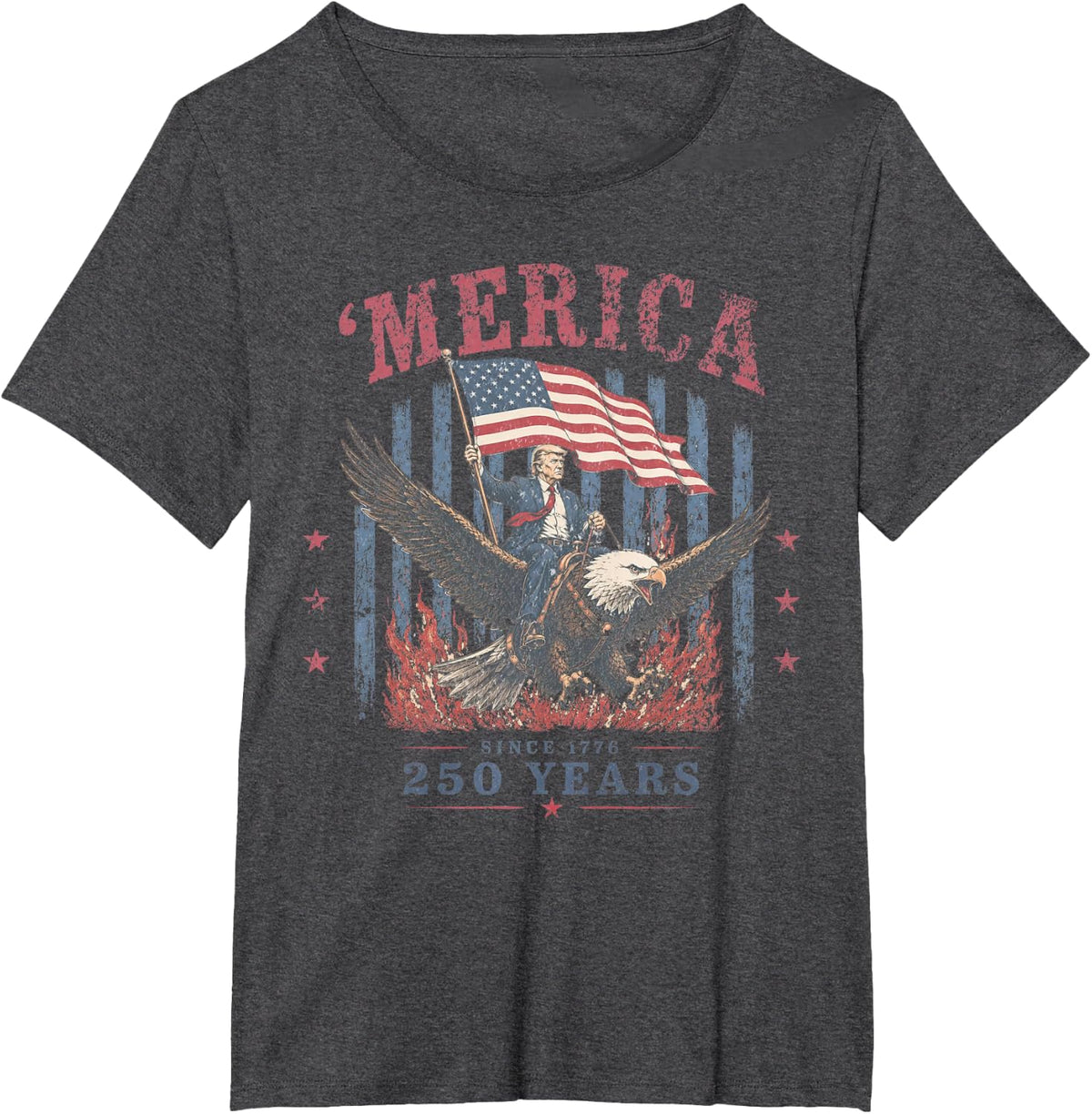Funny 'Merica 250 Years Since 1776 Trump Riding Bald Eagle T-Shirt - Dark Heather Grey