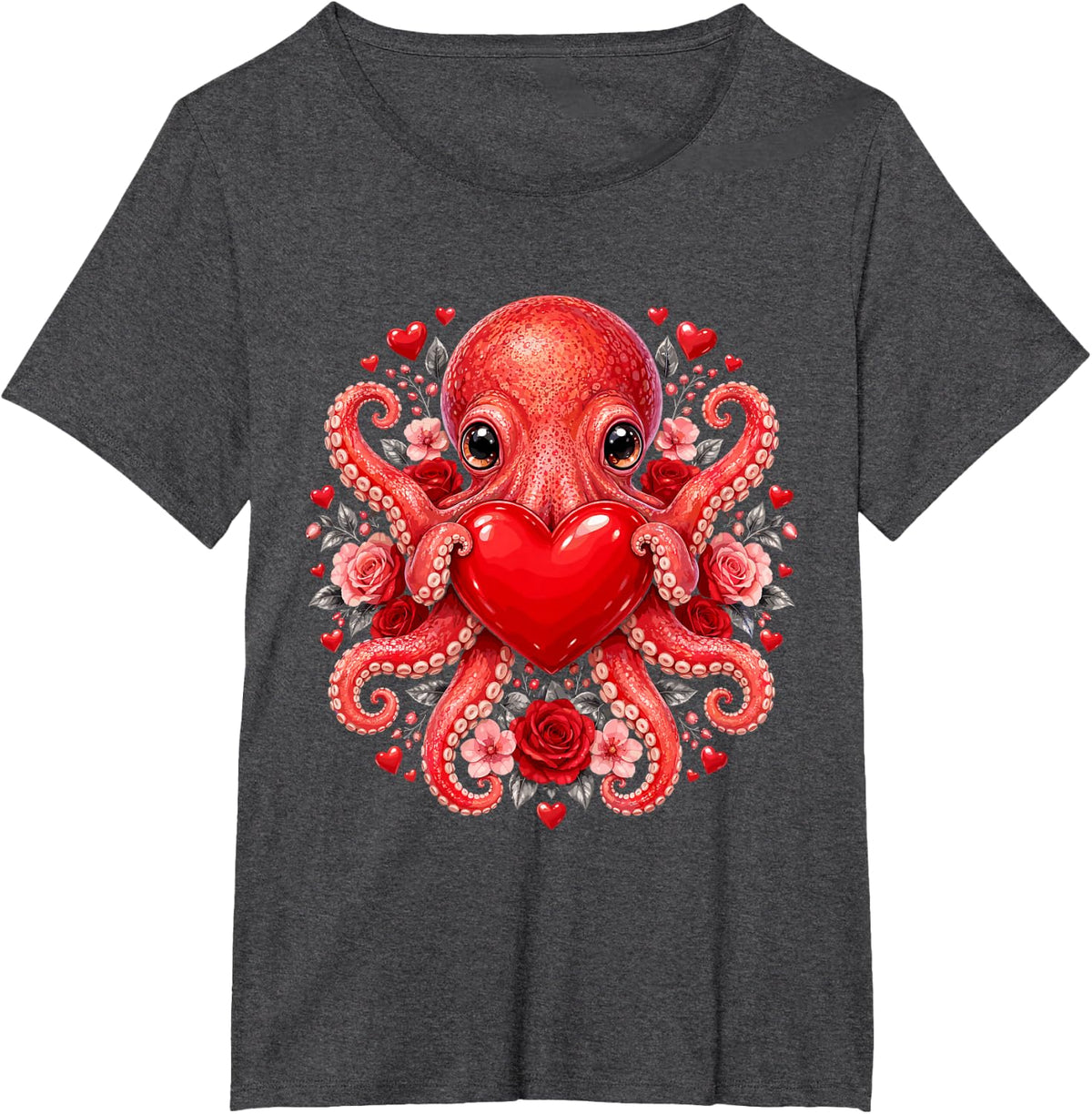 Valentine Rose Heart - Octopus T-Shirt - Dark Heather Grey