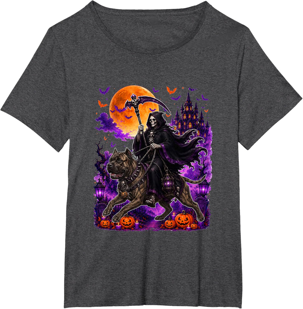 Horror Skeleton Ridding Cane Corso Halloween Costume Owner T-Shirt - Dark Heather Grey