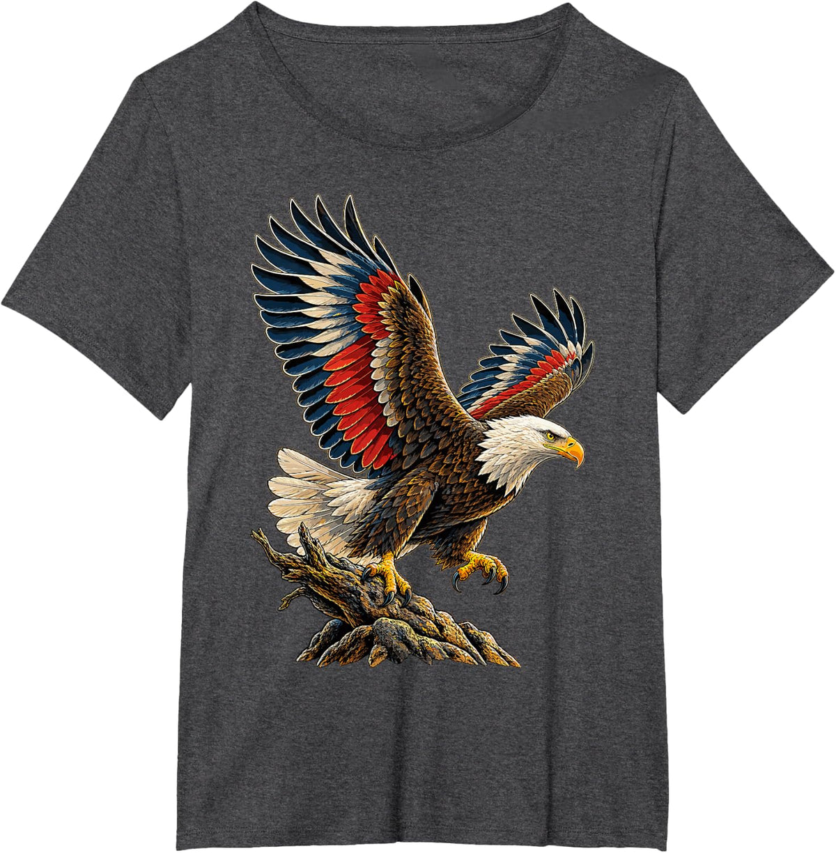 Majestic Bald Eagle in Flight T-Shirt - Dark Heather Grey