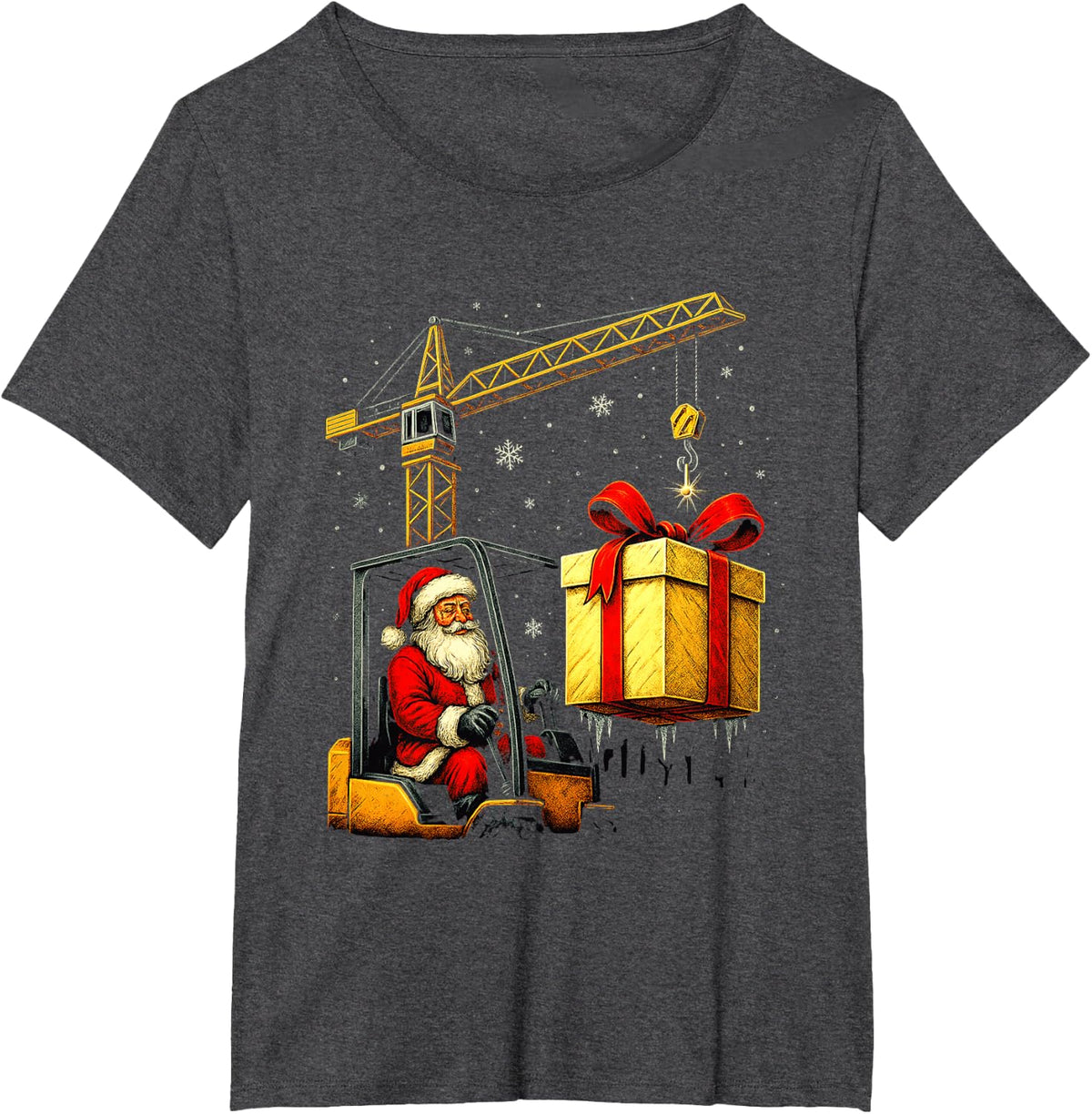 Santa Crane Christmas Builder Funny Holiday Heavy Equipment T-Shirt - Dark Heather Grey