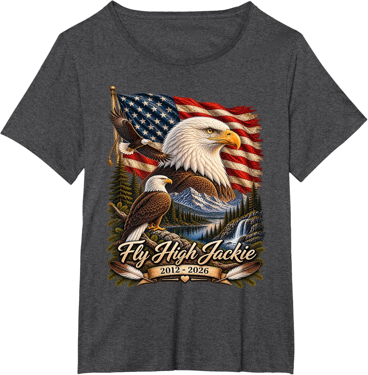 Fly High Jackie, Jackie and Shadow Bald Eagle T-Shirt - Dark Heather Grey