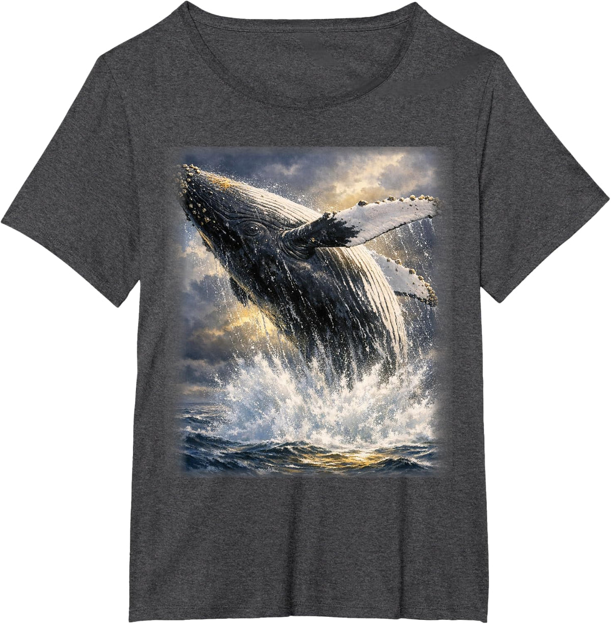 Humpback Whale Breaching Vintage 90s Wildlife Ocean Animal T-Shirt - Dark Heather Grey