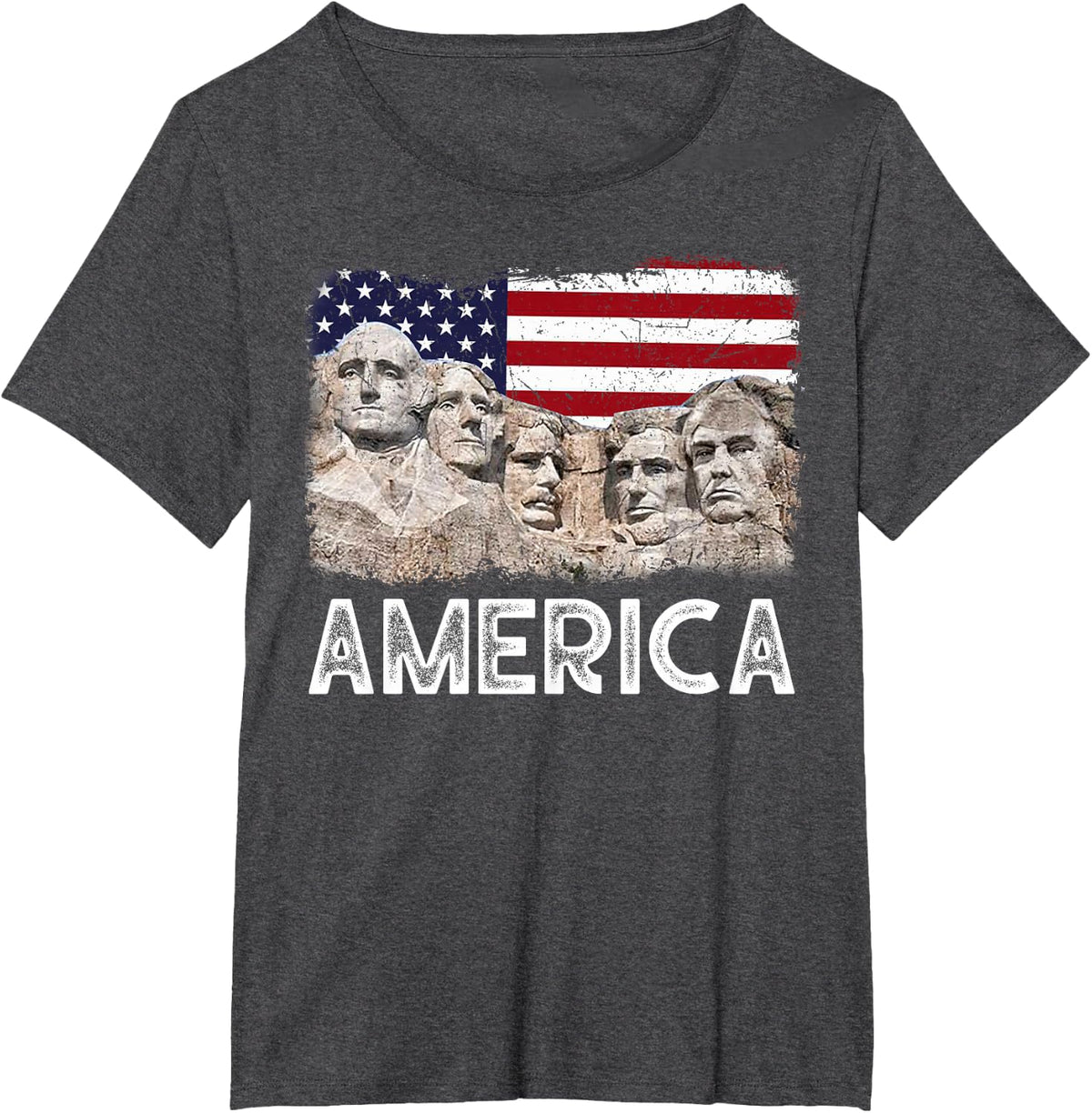 Trump President 45th Rushmore Mount American Flag 4th July T-Shirt - Dark Heather Grey