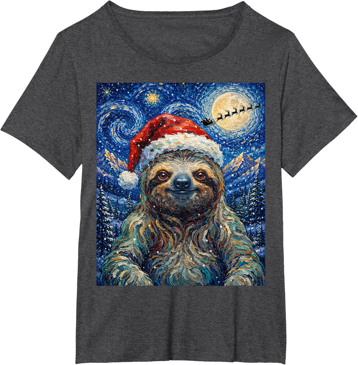 Sloth Christmas Art T-Shirt - Dark Heather Grey