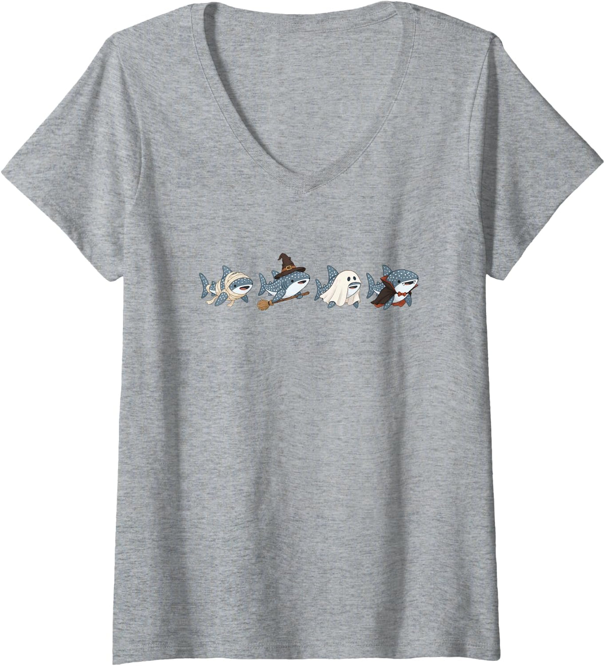 Women's Halloween Whale Shark V-Neck T-Shirt - Heather Grey