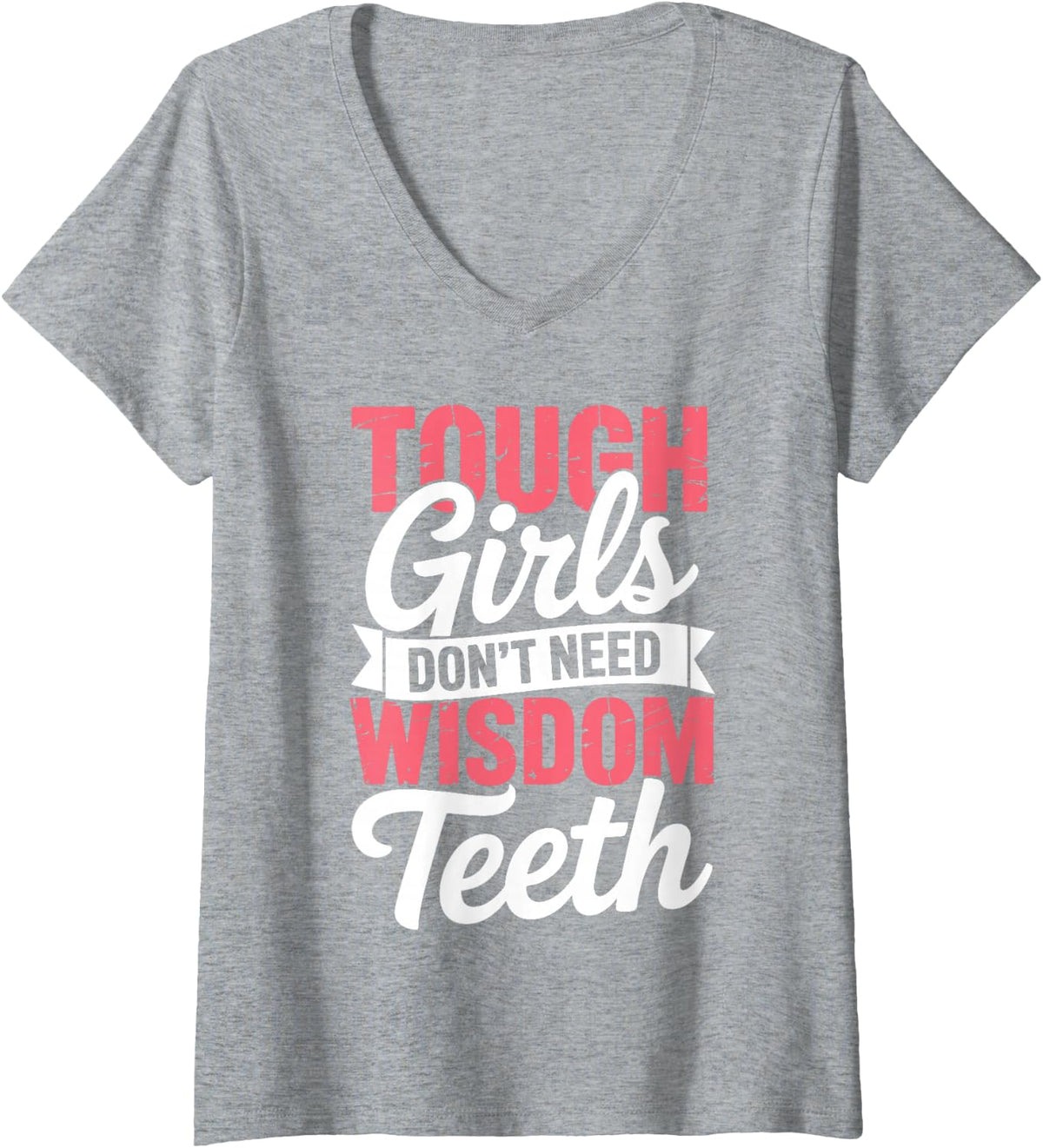 Women's Funny Wisdom Teeth Art for Women Girls Wisdom Tooth Surgery V-Neck T-Shirt - Heather Grey