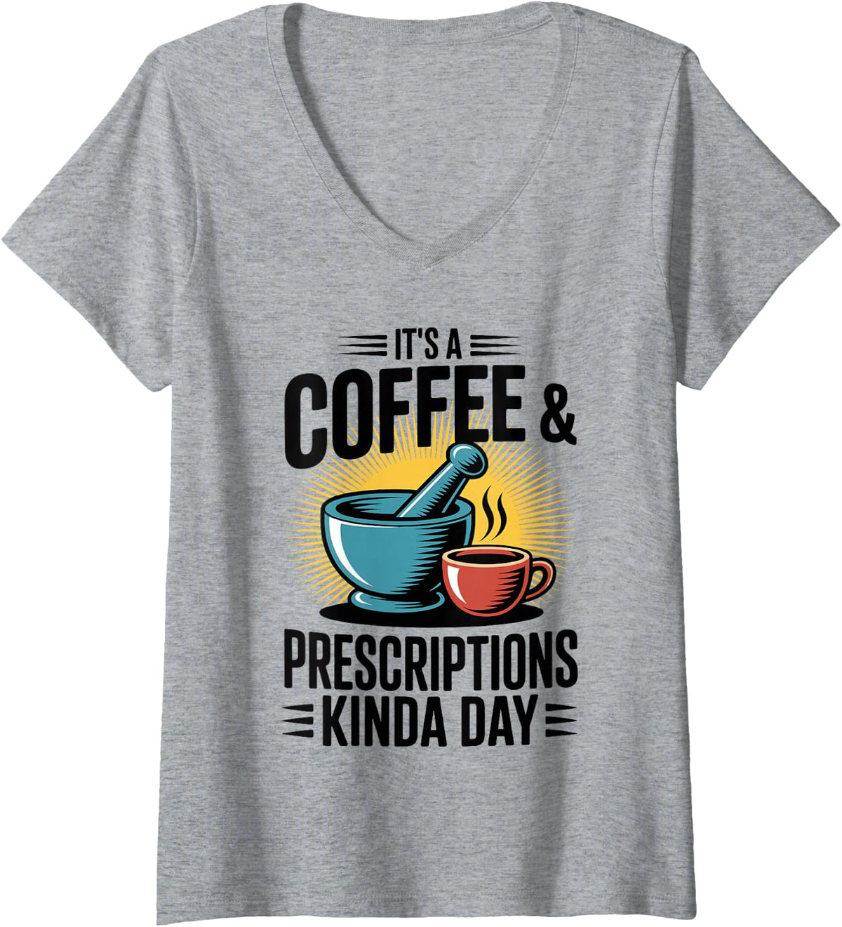 Women's Coffee and Prescriptions Funny Pharmacy Technician V-Neck T-Shirt - Heather Grey