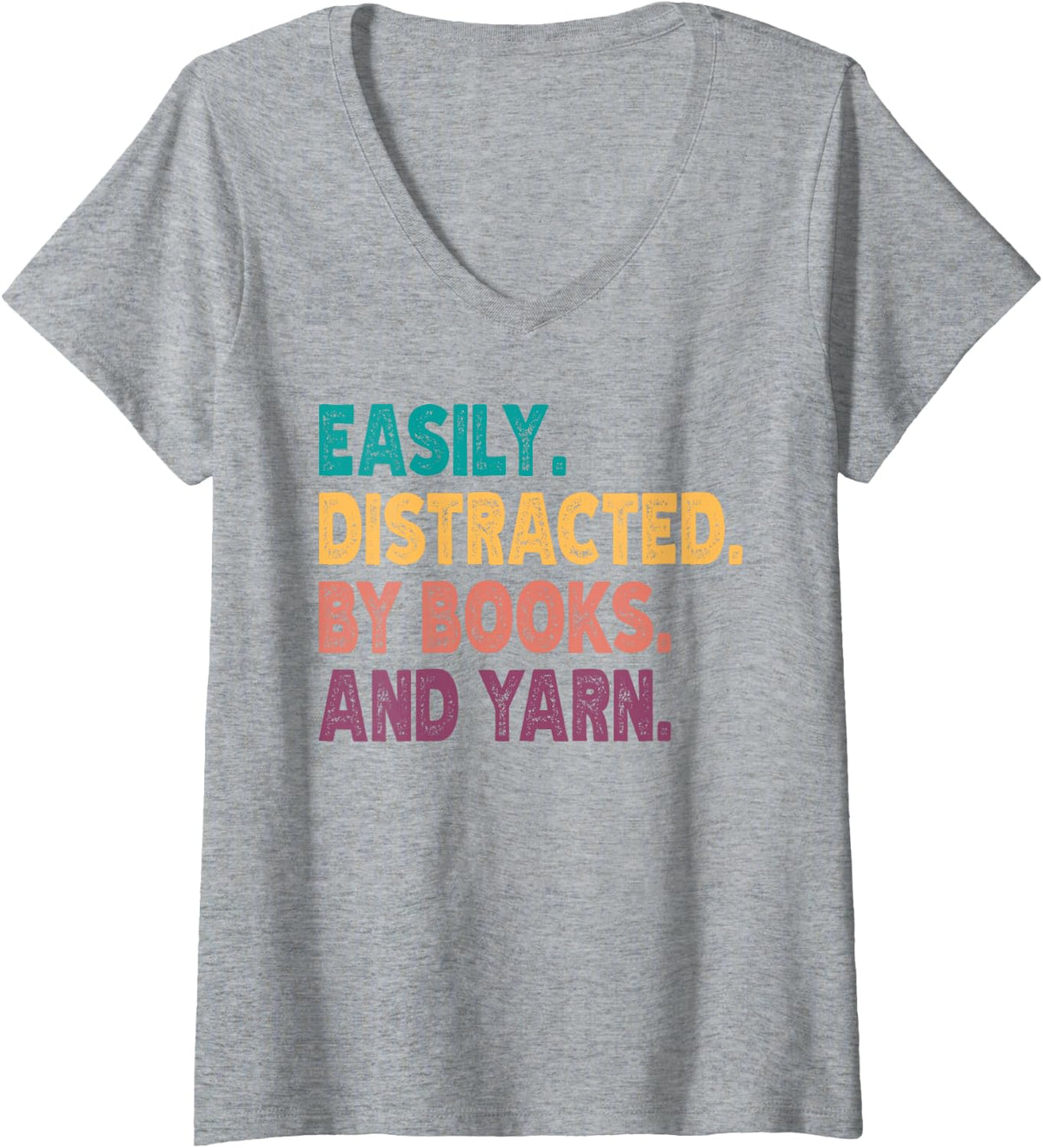 Women's Easily Distracted by Knitting Books and Yarn Quote Reader V-Neck T-Shirt - Heather Grey