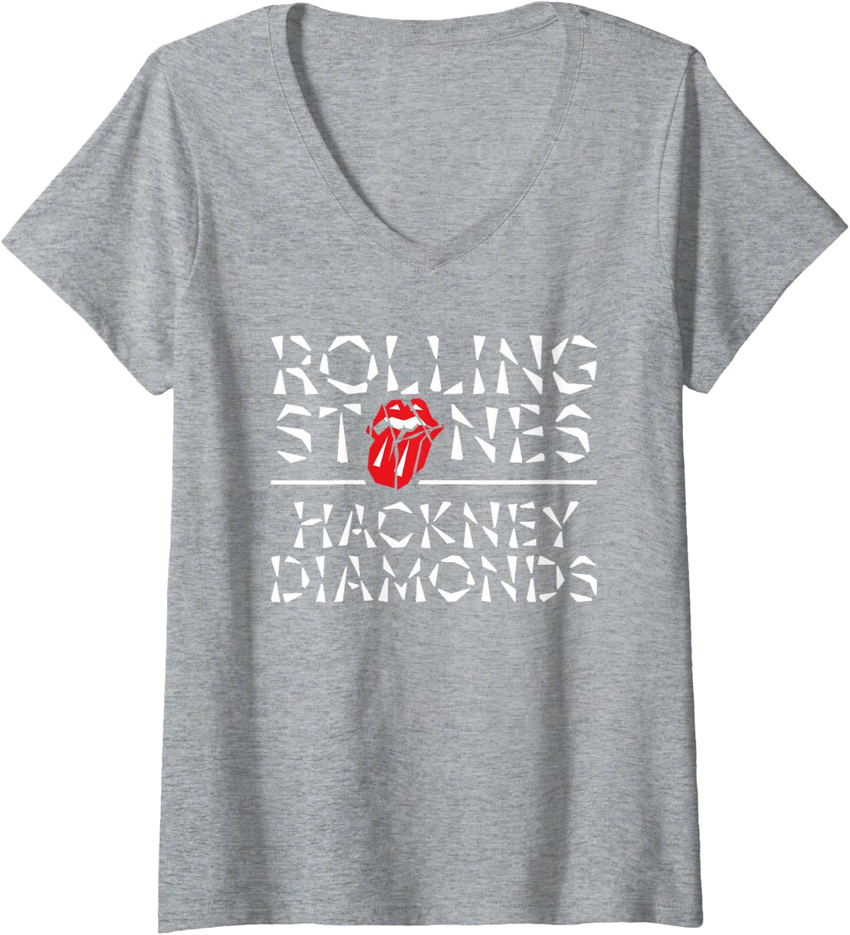 Womens Official The Rolling Stones HD V-Neck T-Shirt - Heather Grey