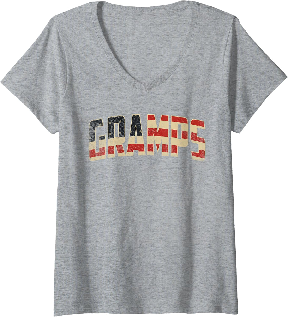 Women's Gramps Patriotic USA Vintage American Flag V-Neck T-Shirt - Heather Grey