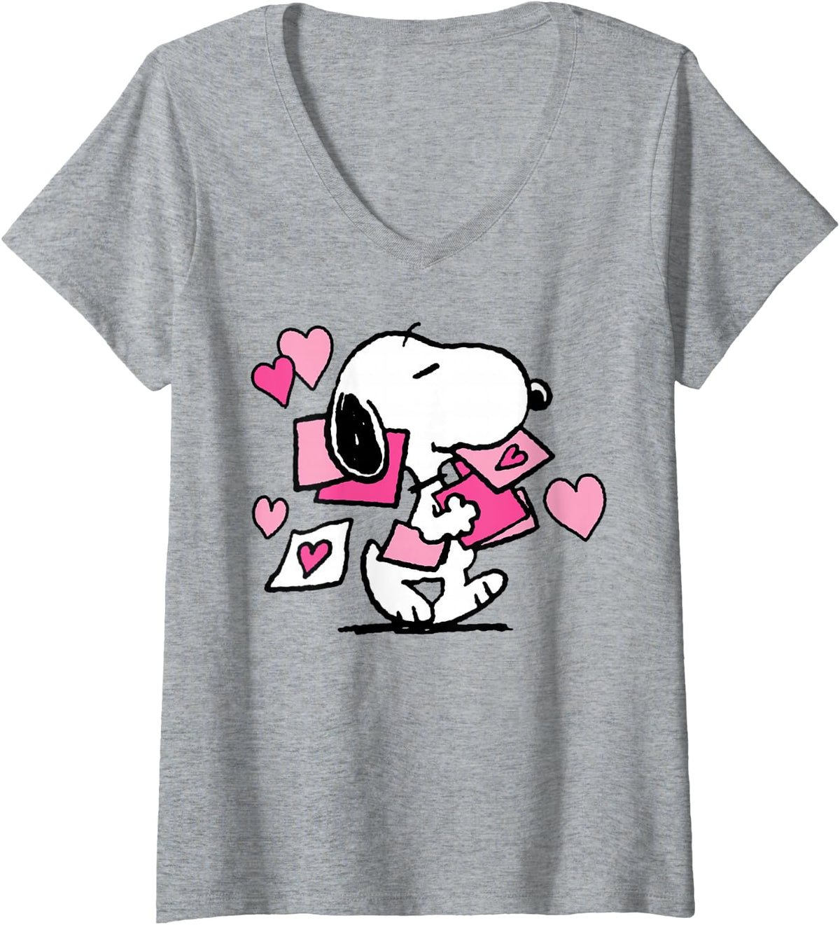 Womens Peanuts Snoopy Valentine's Day Letters V-Neck T-Shirt - Heather Grey
